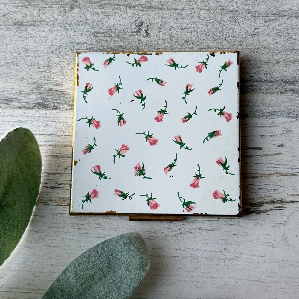 Vintage Elgin American Powder Compact Mirror Case Vanity Mirror Floral Rose